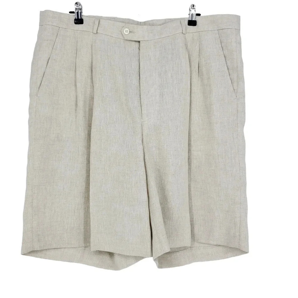 Fairway & Greene Golf Shorts Linen Oatmeal Pleated High Rise Lightweight